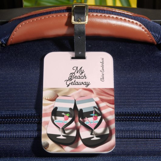 Gestreept slippers strandhanddoek bagagelabel (Voorkant Insitu 2)
