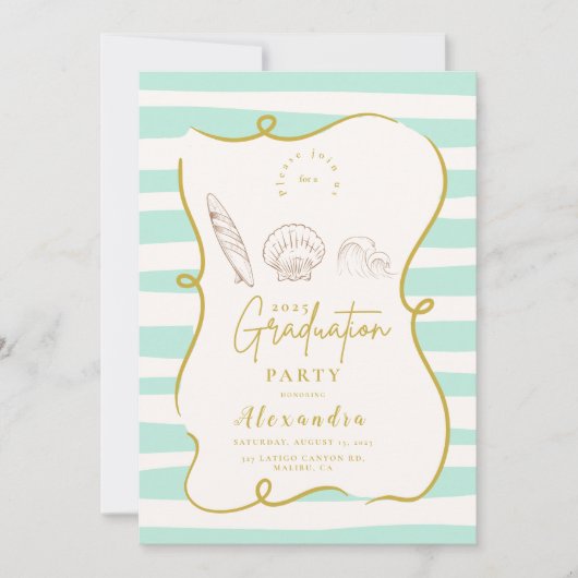 Gestreept strand Wavy Lijst Afstuderen Kaart (Voorkant)