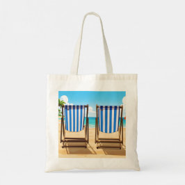 Gestreept strandstoelen boodschappentas tote bag