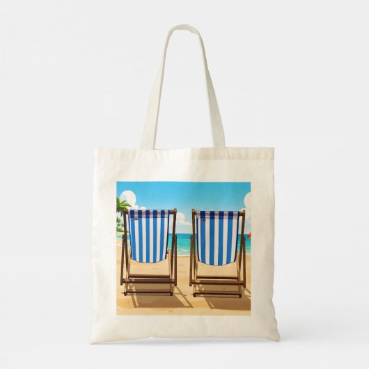 Gestreept strandstoelen boodschappentas tote bag (Achterkant)