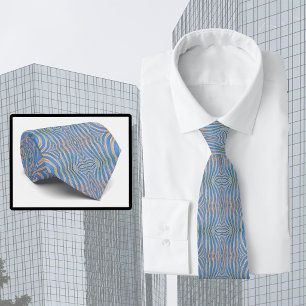 Gestreept, symmetrisch blauw en goud zebra patroon stropdas