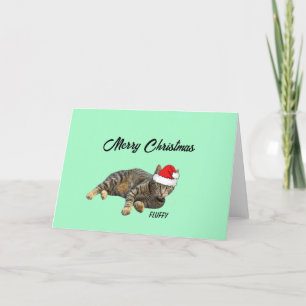 Gestreept Tabby Kat met Kerstman Hoed   Feestdagen Kaart