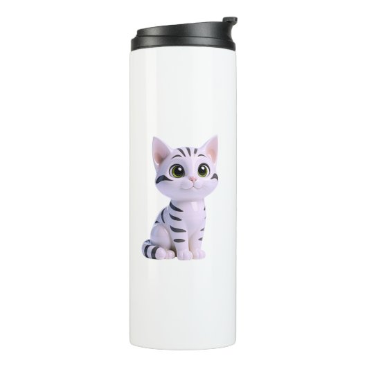 Gestreept Tabby Kawaii Thermosbeker (Gedraaid links)
