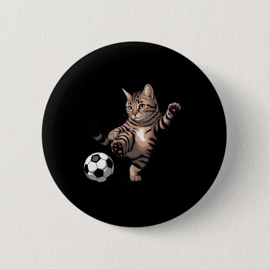 Gestreept Tabbykat Trapperd Soccer Ll Funny Cat Lo Ronde Button 5,7 Cm (Voorkant)