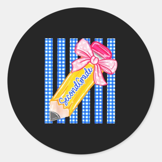 Gestreept terug naar school potlood boog tweede le ronde sticker (Voorkant)