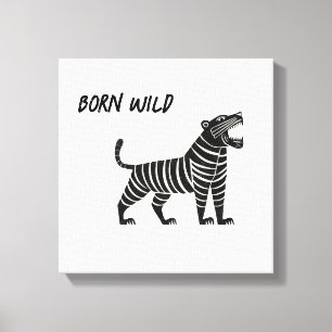Gestreept Tijger Illustratie – Minimalistische Fol Canvas Afdruk