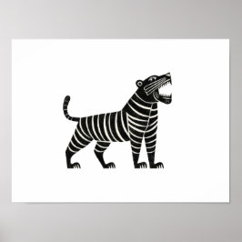 Gestreept Tijger Illustratie – Minimalistische Fol Poster
