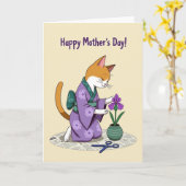 Gestreept vaas Moederdag kaart (Gele Bloem)
