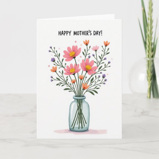 Gestreept Vaas Moederdag Wenskaart Kaart (Voorkant)