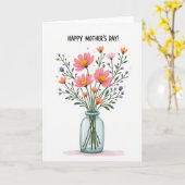 Gestreept Vaas Moederdag Wenskaart Kaart (Gele Bloem)