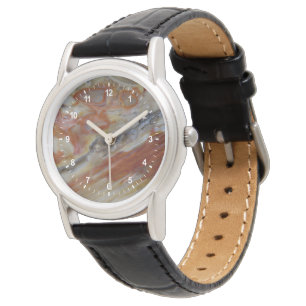 Gestreept versteend hout horloge
