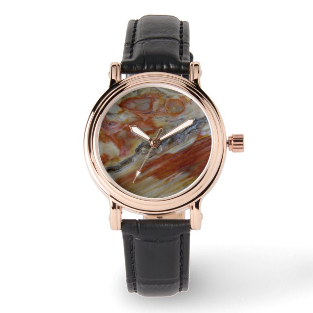 Gestreept versteend hout horloge (Voorkant)