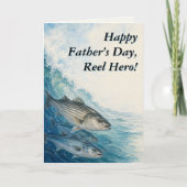 Gestreept Zeebaars Golf Reel Held Fishing Vaderdag Kaart (Voorkant)