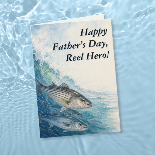 Gestreept Zeebaars Golf Reel Held Fishing Vaderdag Kaart
