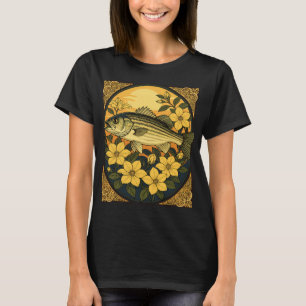Gestreept Zeebaars Rotsvis En Gele Jasmin Bloemen T-shirt