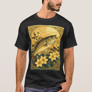 Gestreept Zeebaars Rotsvis En Gele Jasmin Bloemen T-shirt
