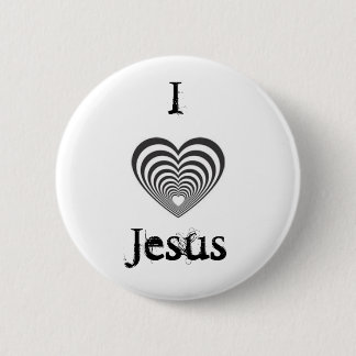 gestreept zwart hart, IJesus Ronde Button 5,7 Cm