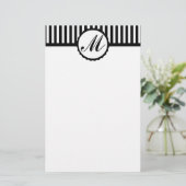 Gestreept zwart wit custom monogram briefpapier (Staand voorkant)