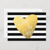 Gestreept Zwart Wit Goud Folie Hart Ansichtkaart Aankondigingskaart (Voorkant / Achterkant)