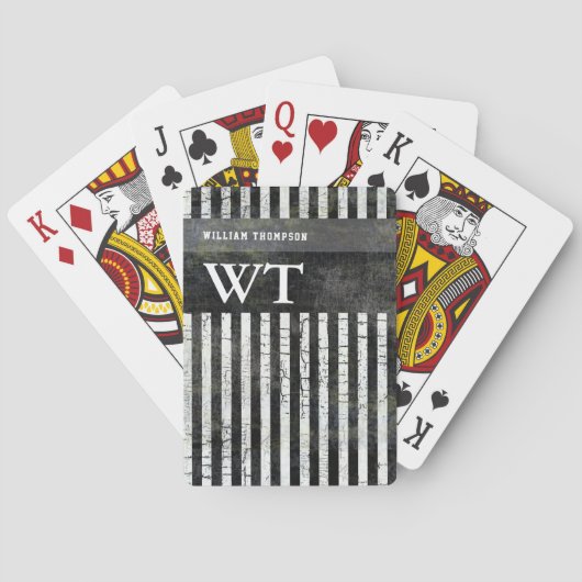 gestreept zwart-wit & monogrammen pokerkaarten (Achterkant)