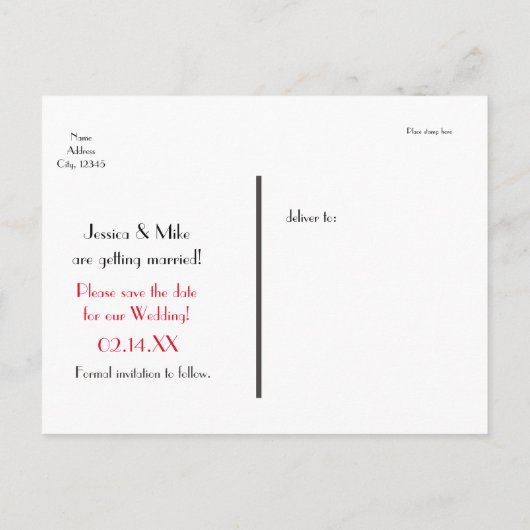 Gestreept Zwart Wit Rode Hart Ansichtkaart Aankondigingskaart (Achterkant)