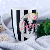 gestreept zwart-wit roze Floral decoratief Koffiemok