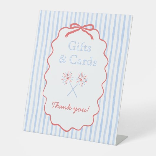 Gestreepte 4 juli geschenken en Kaarten teken Reclamebord Met Voetstuk (Voorkant)