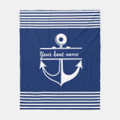 Gestreepte aangepaste bootnaam anker Navy Blue Fleece Deken (Voorkant)