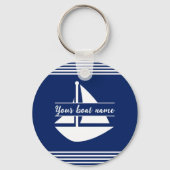 Gestreepte aangepaste bootnaam Navy Blue Sleutelhanger (Voorkant)