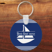 Gestreepte aangepaste bootnaam Navy Blue Sleutelhanger (Voorkant)