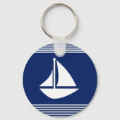 Gestreepte aangepaste bootnaam Navy Blue Sleutelhanger (Achterkant)