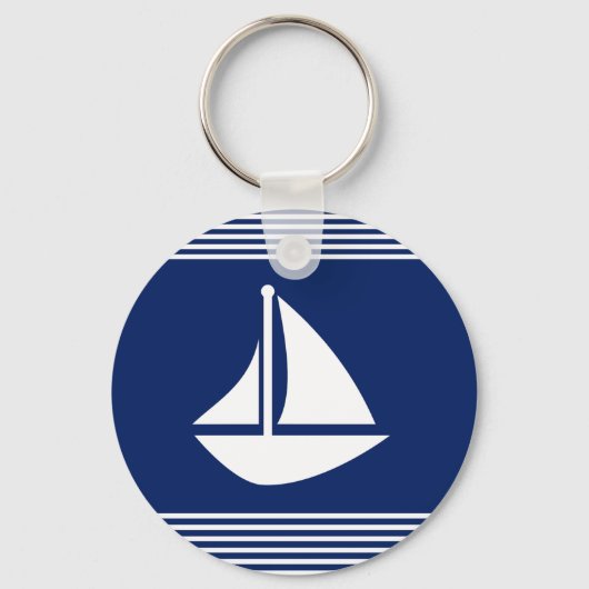 Gestreepte aangepaste bootnaam Navy Blue Sleutelhanger (Achterkant)