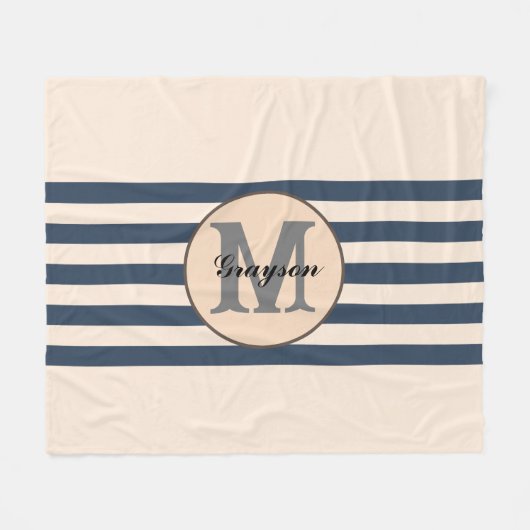 Gestreepte aangepaste monogram baby naam fleece deken (Voorkant (Horizontaal))