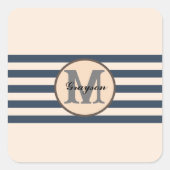Gestreepte aangepaste monogram baby naam vierkante sticker (Voorkant)