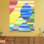 Gestreepte abstract met gele en blauwe vormen canvas afdruk (Insitu (Woonkamer))