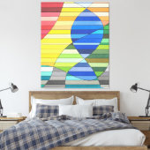 Gestreepte abstract met gele en blauwe vormen canvas afdruk (Insitu (Slaapkamer))
