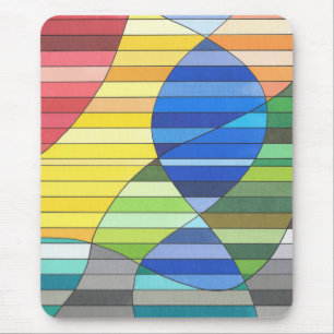 Gestreepte abstract met gele en blauwe vormen muismat