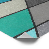 Gestreepte abstract met gele en blauwe vormen poster (Hoek)