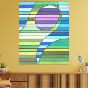 Gestreepte Abstracte Groene Golven en Paarse Cirke Canvas Afdruk