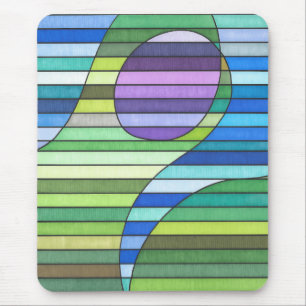 Gestreepte Abstracte Groene Golven en Paarse Cirke Muismat
