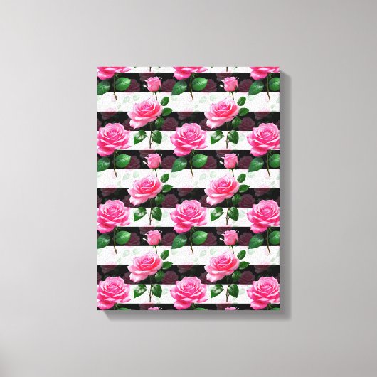 Gestreepte achtergrond Roos bloemmotief ontwerp Canvas Afdruk (Voorkant)