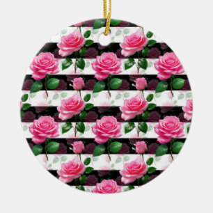 Gestreepte achtergrond Roos bloemmotief ontwerp Keramisch Ornament