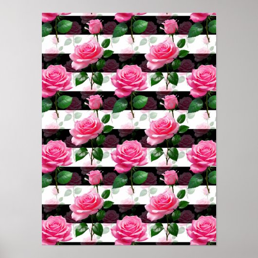 Gestreepte achtergrond Roos bloemmotief ontwerp Poster (Voorkant)