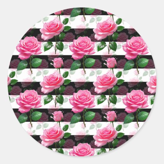 Gestreepte achtergrond Roos bloemmotief ontwerp Ronde Sticker (Voorkant)