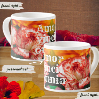 Gestreepte anjers en gerbera espresso kop