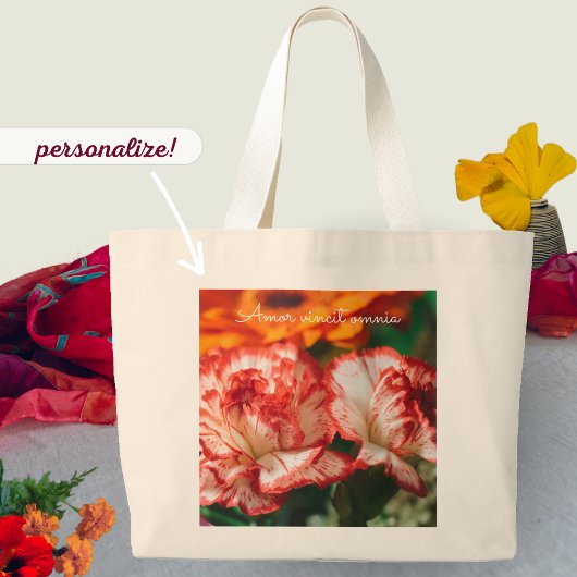 Gestreepte anjers en gerbera grote tote bag