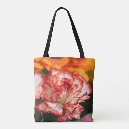 Gestreepte anjers en gerbera tote bag (Achterkant)