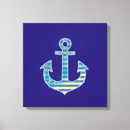 gestreepte anker blauw decoratief canvas afdruk (Voorkant)