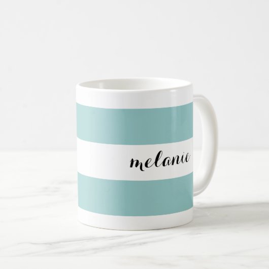 Gestreepte Aqua Personalized Mug Koffiemok (Voorkant rechts)