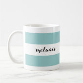 Gestreepte Aqua Personalized Mug Koffiemok (Links)
